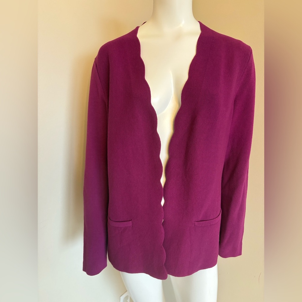 Talbots Scalloped Edge Cotton Cardigan Shell Fuchsia Pink Purple Petite Large